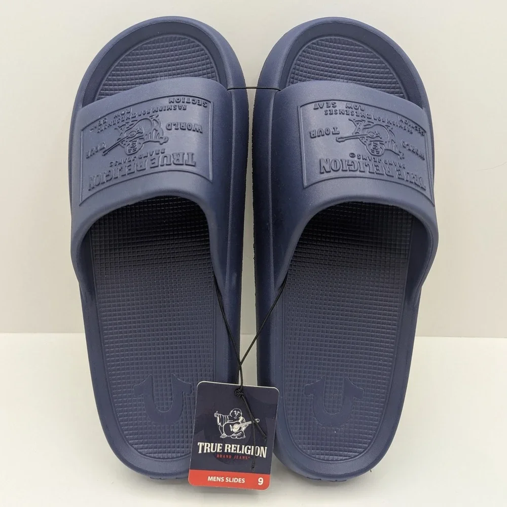 True Religion Mens Slides Navy Blue Buddha World Tour Sandals TR-WAYNE-S Size 9M